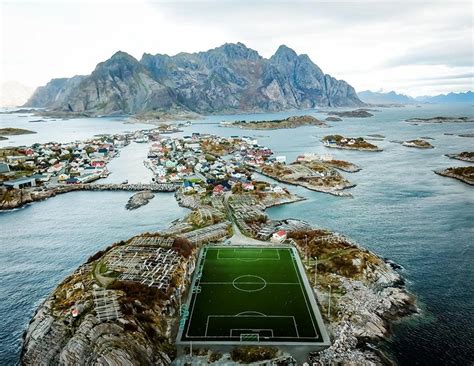 Football Field In Henningsvær On Norways Famous Lofoten Islands R