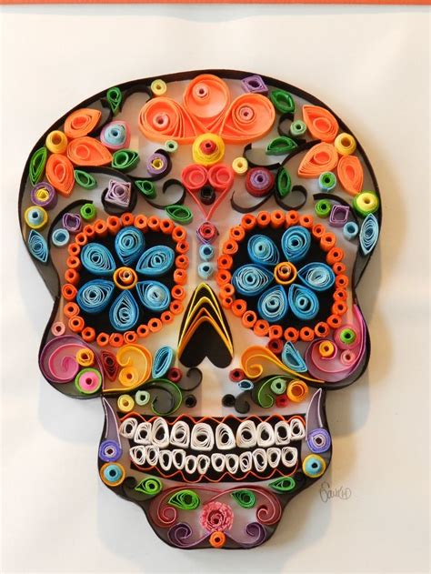 Sugar Skull Paper Quill Day Of The Dead Art By Savicart On Etsy