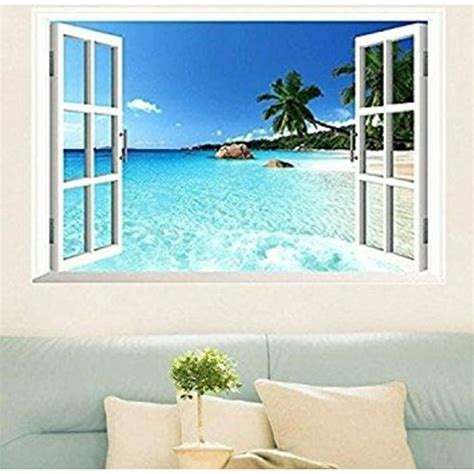 Large Removable Beach Sea 3d Window Decal Wall Sticker Home Decor