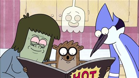 Regular Show Mordecai Rigby Muscle Man And Fives Looking At Hot