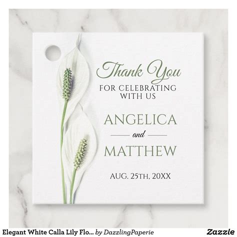 Elegant White Calla Lily Flowers Floral Thank You Favor Tags Wedding
