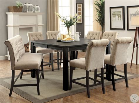 Audberry Gray Rectangular Extendable Counter Height Dining Room Set In