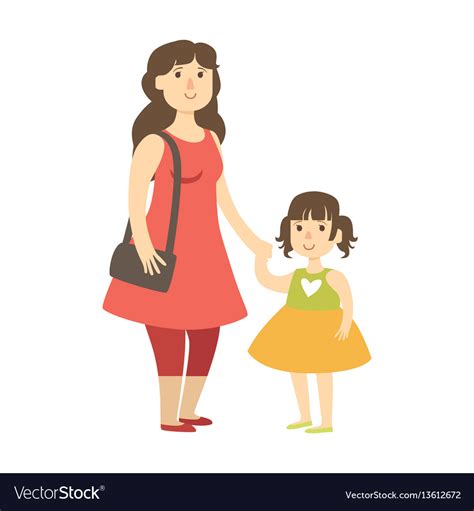 Mother And Small Daughter Holding Hands Royalty Free Vector