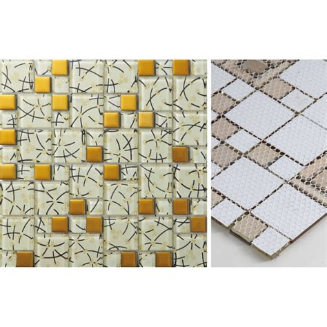 White Crystal Glass Mosaic Tile Hand Painted Gold Plated Tile Wall