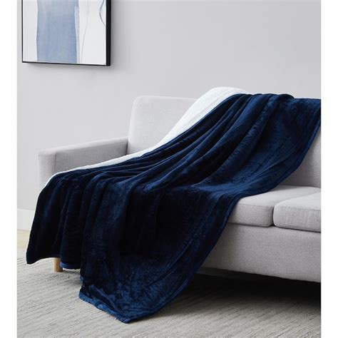 Southshore Fine Linens Ultra Soft Navy Blue Reversible Sherpa Fleece Throw Blanket Bl Shrp Nblu