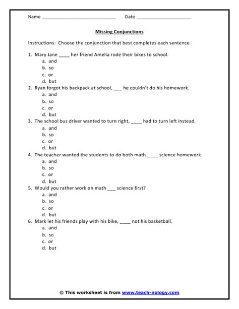 Teacher worksheets is designed for teachers, educators & learners to help find worksheets easily. Conjunction Worksheet (6 problems with answer key) | TWS ...