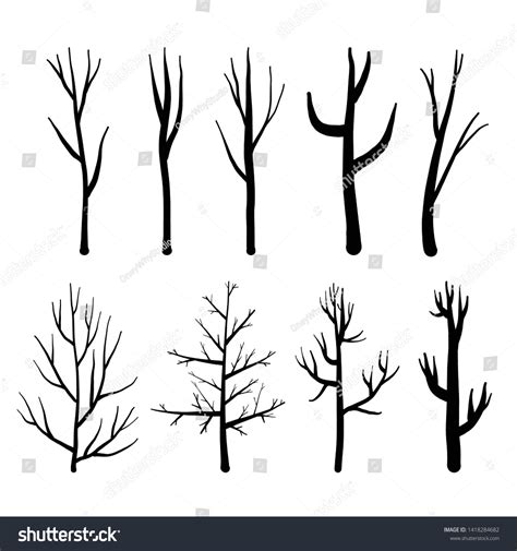 Collection Trees Silhouettes Isolated Naked Trees Stock Vector Royalty