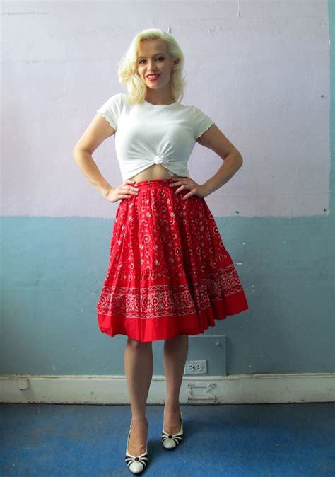 vtg 50s 60s bandana print skirt full circle skirt gem