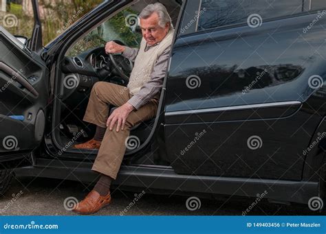 Senior Man Getting Out Of Car Stock Photo Image Of Transportation Driving