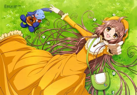 Female Anime Character Wearing Yellow Dress Lying On Green Grass Hd