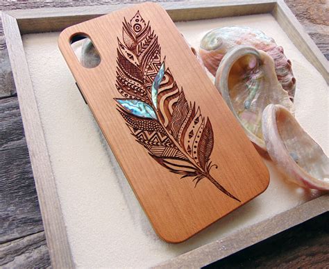 Iphone 12 13 14 Pro Max Feather Design Wooden Phone For Samsung Note
