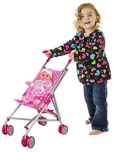 Precious Toys Baby Doll Stroller Pink And White Polka Dots Baby Stroller
