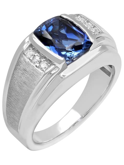 Mens Sterling Silver Created Blue And White Sapphire Ring Mens Ring