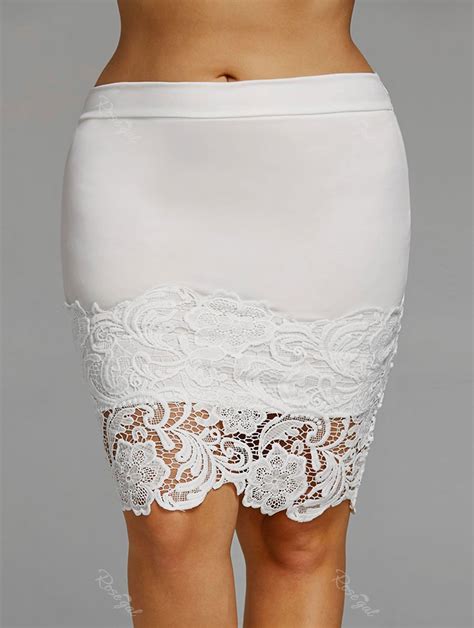 42 Off Plus Size Lace Hem Fitted Skirt Rosegal