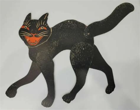 Vintage Halloween Beistle Die Cut Jointed Cardboard Scary Black Cat