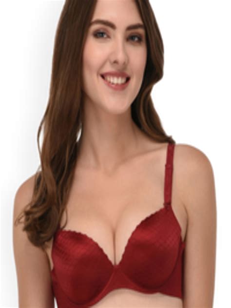 Buy Quttos Red Self Design Underwired Heavily Padded Push Up Bra Qtbr