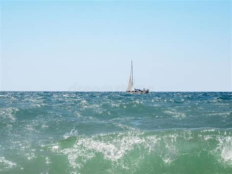 Yacht Sailing On Open Sea At Sunny Day Sailing Ship Yacht With White