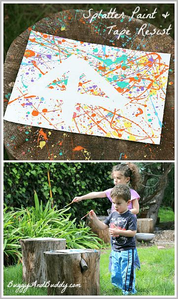 Easy Art Projects For Kids Splatter Paint And Tape Resist Buggy And