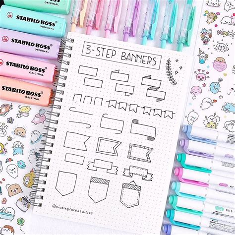 Simple 3 Step Banner Ideas For Your Bullet Journal Or Study Notes 💐