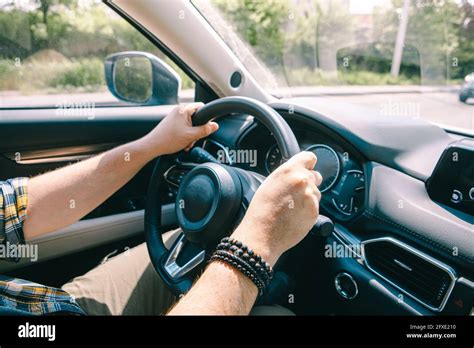 Man Hands On Steering Wheel Stock Photo Alamy