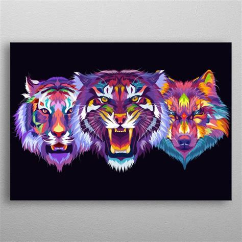 Colorful Tigers And Wolves Poster By Yesin Zxc Displate Pop Art