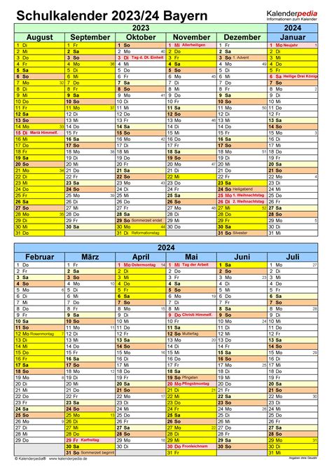 Kalender 2024 Bayern Ferien Feiertage Excel Vorlagen