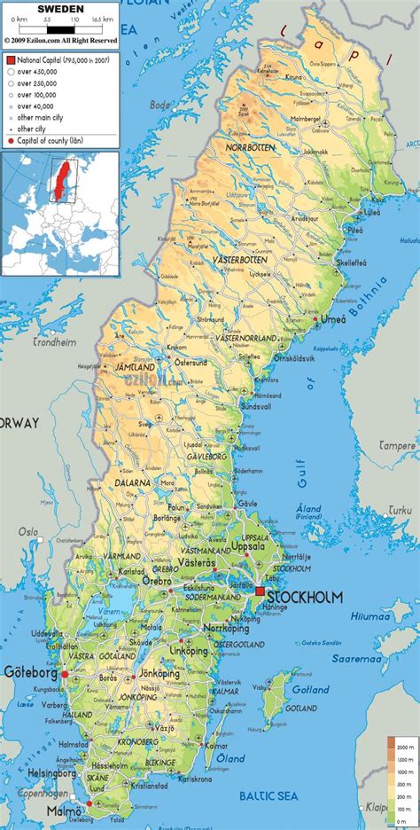 Sverige Geografi Karta Geografisk Karta över Sverige Norra Europa