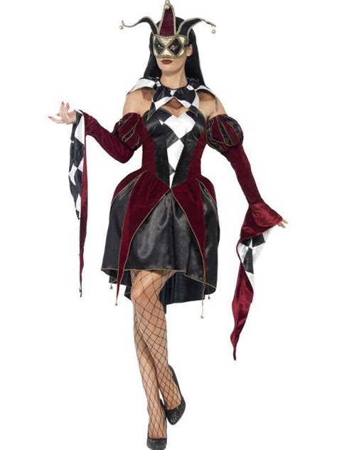 Gothic Black Harlequin Halloween Costume Womens Dark Jester Costume