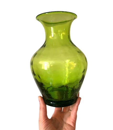 Green Art Glass Vase Vintage Emerald Green Polka Dot Bubble Vase Handblown Glass