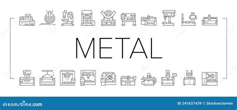 Metal Working Machine Collection Icons Set Vector Stock Vector Illustration Of Work Signs