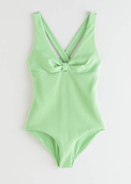 Criss Cross Ribbed Tie Knot Swimsuit Light Green Swimsuits