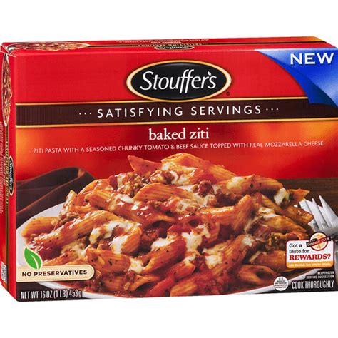 This baked ziti can easily be made ahead and frozen. Stouffer's Satisfying Servings Baked Ziti | Buehler's