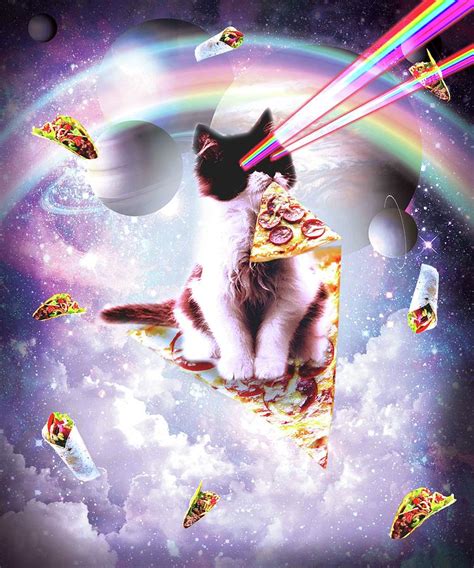 Outer Space Pizza Cat Rainbow Laser Taco Burrito Digital Art By