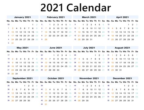 2021 blank and printable word calendar template. Calendar 2021 PNG Image Background | PNG Arts