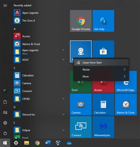 Windows 10 How To Remove Live Tiles From Start Menu Technipages