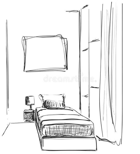 Children Roomgraphic Black White Interior Sketch Vector Bedroom Stock