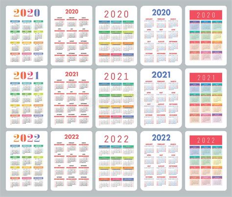 Pocket Calendar 2020 2021 2022 Years Big English Collection