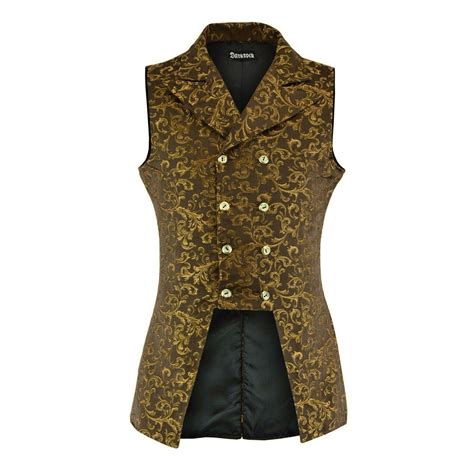 Mens Double Breasted Governor Vest Waistcoat Vtg Gold Brocade Gothic