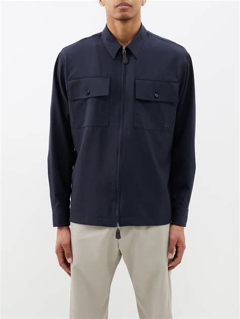 Navy Flap Pocket Wool Shirt Burberry Matchesfashion Uk