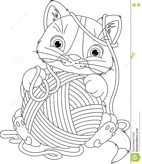 Kitten With Yarn Ball Coloring Page Stock Vector