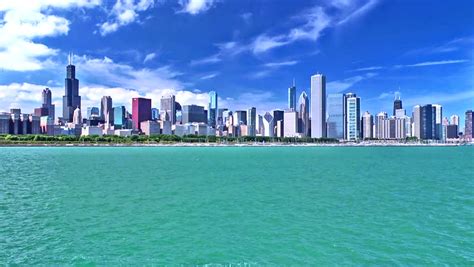 Chicago Skyline On A Beautiful Stock Footage Video 100 Royalty Free