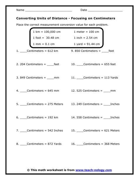 Standard Measurement Conversion Worksheet