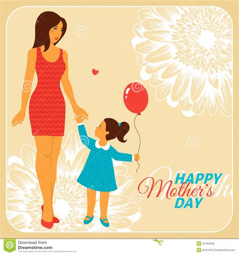 Madre E Hija Con Día De Madres Feliz Ilustración Del Vector