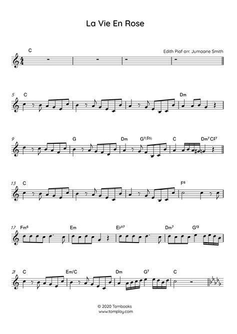 La Vie En Rose Easyintermediate Level Edith Piaf Trumpet Sheet Music