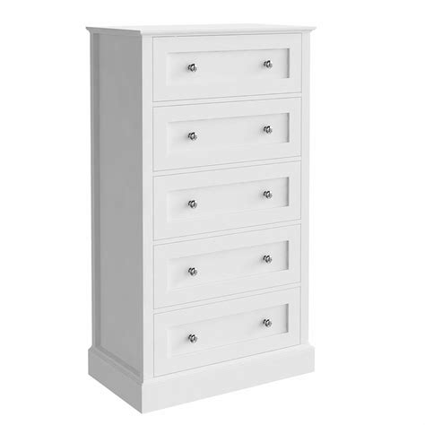 Homfa 5 Drawer White Dresser Tall Storage Cabinet Chest Of Drawers For