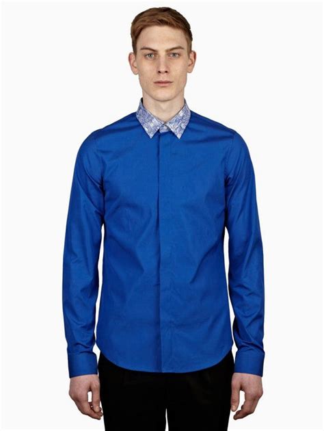 Blue Contrast Collar Shirt Contrast Collar Shirt Kenzo Men Shirts