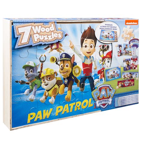 Nickelodeons Paw Patrol 7 Wood Jigsaw Puzzles In Wood Storage Box