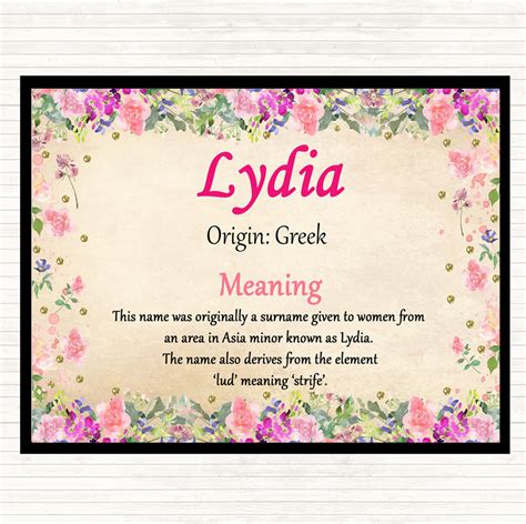 Lydia Name Meaning Dinner Table Placemat Floral The Card Zoo