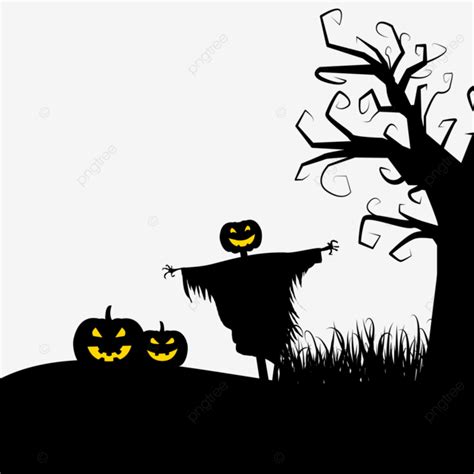 Siluet Halloween Dengan Pohon Labu Kering Dan Orang Orangan Sawah