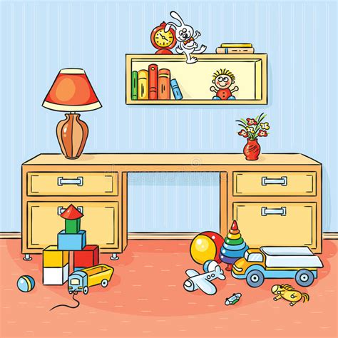 Children Room With A Lot Of Toys Scattered On The Floor Stock Vector